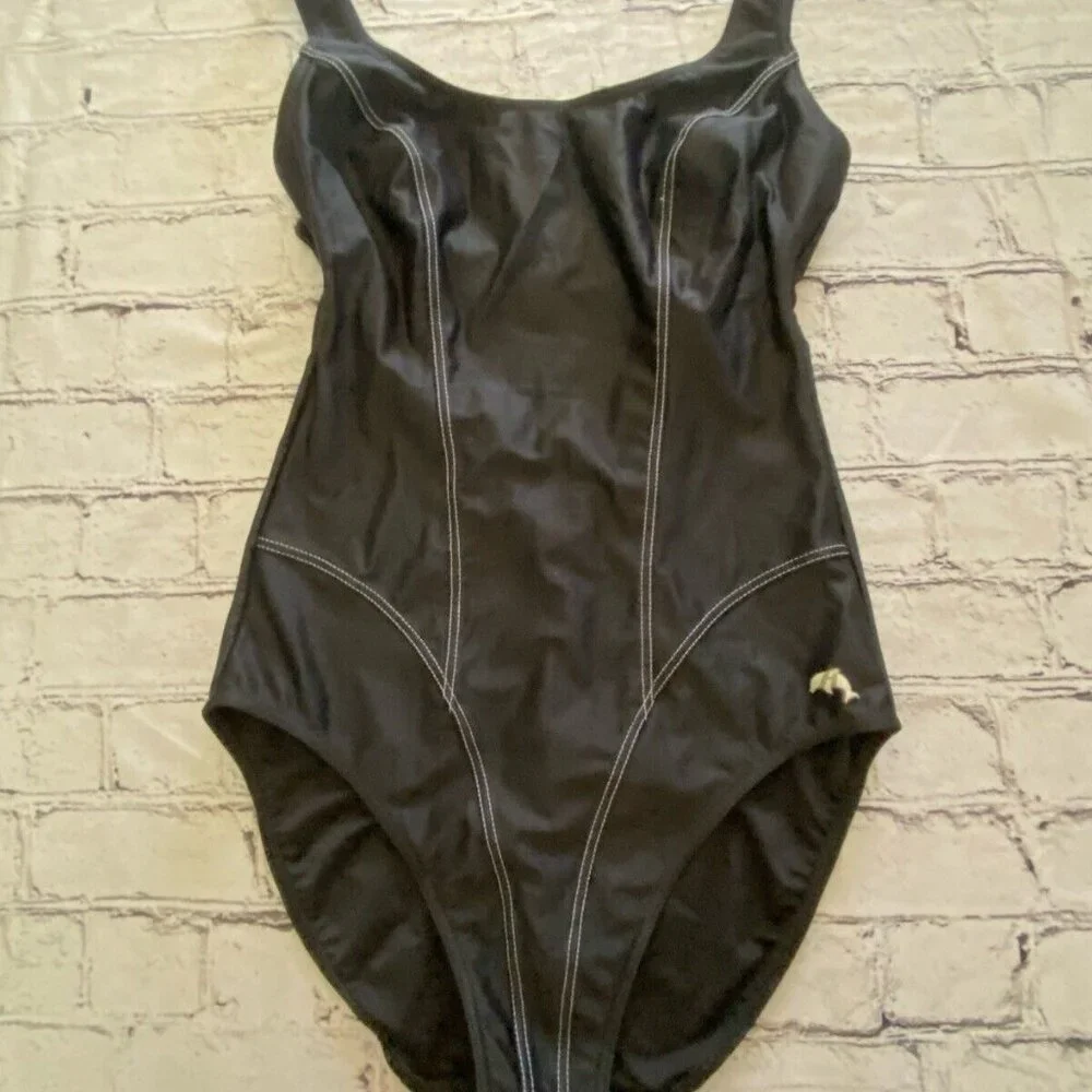 Anita Classix One Piece Swimsuit Size 8 Black White Stitching C Cup Vintage Look